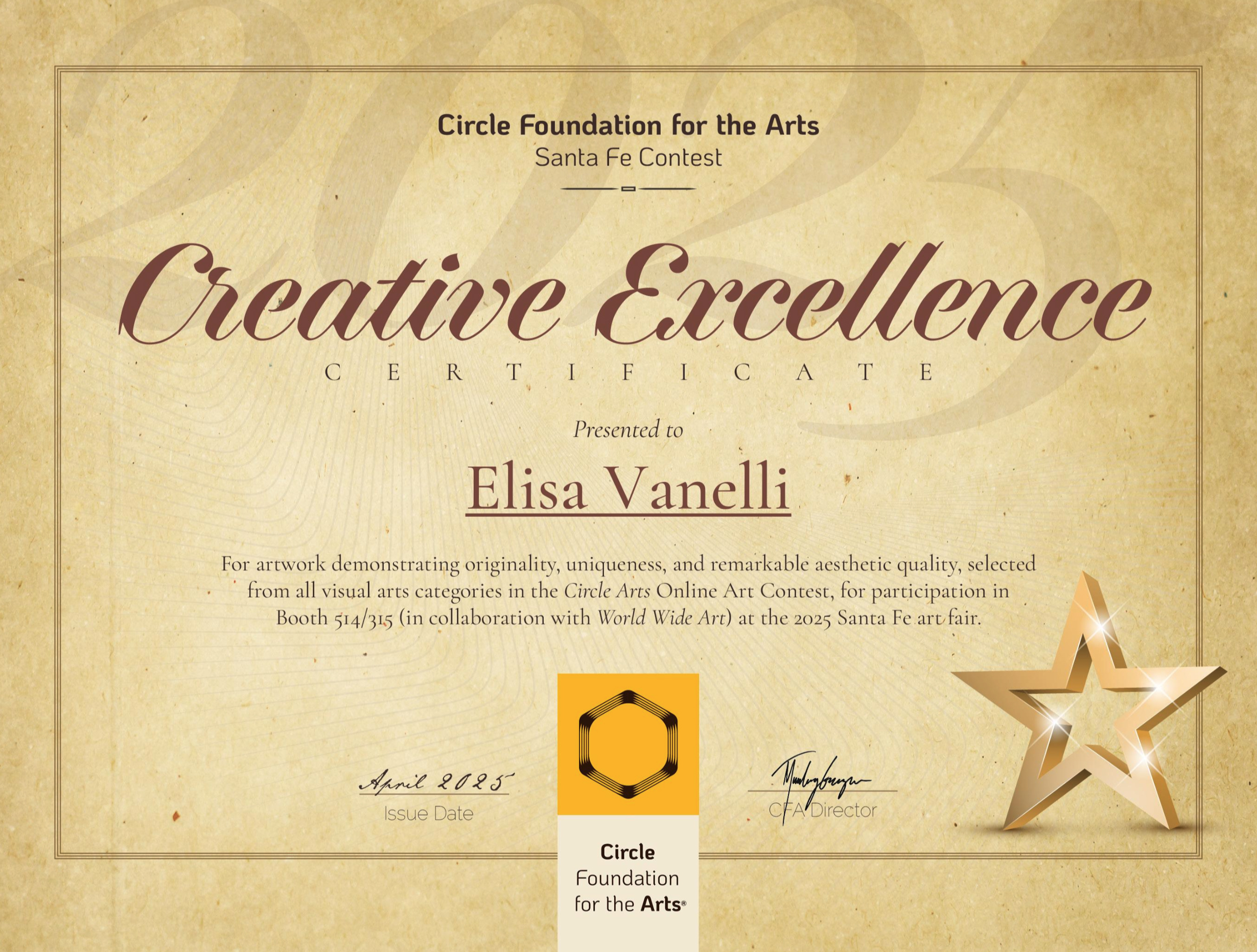 Creative excellence certificate - Art Santa Fe